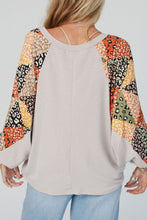 Load image into Gallery viewer, Leopard Contrast V-Neck Long Sleeve Blouse
