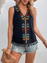 Load image into Gallery viewer, Tassel Printed V-Neck Tank
