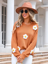 Load image into Gallery viewer, Flower Round Neck Long Sleeve Sweater
