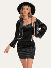 Load image into Gallery viewer, Embroidered Open Front Cardigan and Cami Dress Set