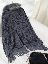 Load image into Gallery viewer, Fringe Leopard Open Front Long Sleeve Poncho