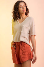 Load image into Gallery viewer, Waffle-Knit Notched Half Sleeve T-Shirt