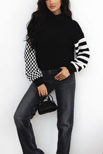Load image into Gallery viewer, Striped & Checkered Turtleneck Dropped Shoulder Sweater