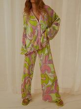 Load image into Gallery viewer, Printed Collared Neck Long Sleeve Top and Pants Lounge Set