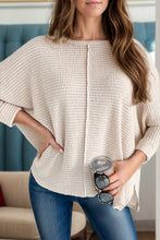 Load image into Gallery viewer, Waffle-Knit Slit Round Neck Long Sleeve Top