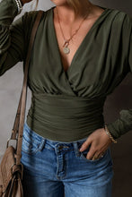Load image into Gallery viewer, Ruched Surplice Long Sleeve Bodysuit