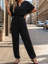 Load image into Gallery viewer, Notched Half Sleeve Straight Jumpsuit
