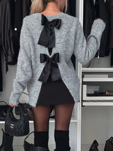 Load image into Gallery viewer, Bow Slit Back Round Neck Sweater
