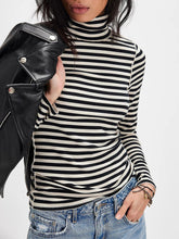 Load image into Gallery viewer, Exposed Seam Striped Turtleneck Long Sleeve T-Shirt