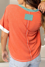 Load image into Gallery viewer, Color Block V-Neck Short Sleeve T-Shirt