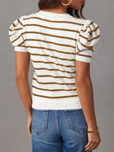 Load image into Gallery viewer, Striped Round Neck Puff Sleeve Knit Top