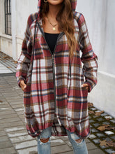 Load image into Gallery viewer, Plaid Zip Up Hooded Coat