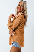 Load image into Gallery viewer, Waffle-Knit Collared Neck Long Sleeve Shirt