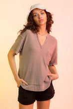 Load image into Gallery viewer, Waffle-Knit Notched Half Sleeve T-Shirt