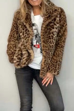 Load image into Gallery viewer, Full Size Leopard Furry Collared Neck Long Sleeve Coat