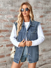 Load image into Gallery viewer, Raw Hem Sleeveless Button Up Denim Jacket