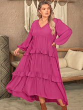 Load image into Gallery viewer, Plus Size Ruffled V-Neck Long Sleeve Dress