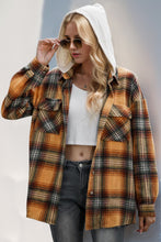 Load image into Gallery viewer, Drawstring Plaid Long Sleeve Hooded Shacket