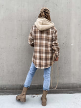 Load image into Gallery viewer, Plaid Dropped Shoulder Hooded Jacket