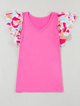 Load image into Gallery viewer, Ruffled Printed V-Neck Short Sleeve Blouse