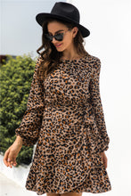 Load image into Gallery viewer, Animal Print Round Neck Balloon Sleeve Mini Dress