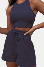 Load image into Gallery viewer, Round Neck Top and Drawstring Shorts Set