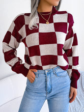 Load image into Gallery viewer, Checkered Mock Neck Long Sleeve Sweater