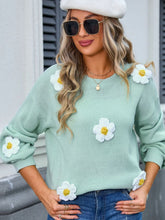 Load image into Gallery viewer, Flower Round Neck Long Sleeve Sweater