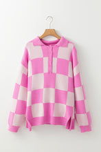 Load image into Gallery viewer, Slit Checkered Half Button Long Sleeve Sweater