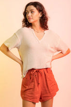 Load image into Gallery viewer, Waffle-Knit Notched Half Sleeve T-Shirt