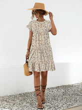 Load image into Gallery viewer, Frill Floral Round Neck Short Sleeve Tiered Dress