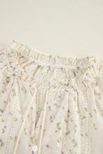 Load image into Gallery viewer, Frill Lace Detail Printed Tie Neck Long Sleeve Blouse