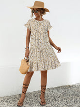 Load image into Gallery viewer, Frill Floral Round Neck Short Sleeve Tiered Dress