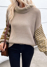 Load image into Gallery viewer, Striped & Checkered Turtleneck Dropped Shoulder Sweater