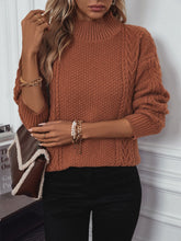 Load image into Gallery viewer, Cable-Knit Mock Neck Long Sleeve Sweater