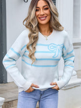 Load image into Gallery viewer, Striped Round Neck Long Sleeve Sweater