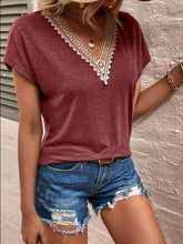 Load image into Gallery viewer, Full Size Lace Detail V-Neck Short Sleeve T-Shirt