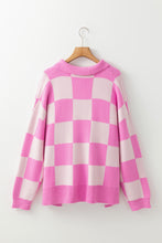 Load image into Gallery viewer, Slit Checkered Half Button Long Sleeve Sweater