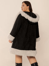 Load image into Gallery viewer, Plus Size Fuzzy Trim Open Front Long Sleeve Hooded Coat