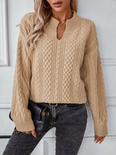 Load image into Gallery viewer, Cable-Knit Notched Long Sleeve Sweater