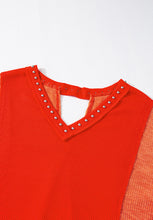 Load image into Gallery viewer, Studded Waffle-Knit V-Neck Long Sleeve Top