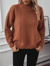 Load image into Gallery viewer, Cable-Knit Mock Neck Long Sleeve Sweater