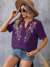 Load image into Gallery viewer, Embroidered Notched Short Sleeve T-Shirt