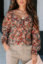 Load image into Gallery viewer, Peplum Tied Flora Long Sleeve Blouse