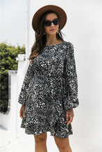Load image into Gallery viewer, Animal Print Round Neck Balloon Sleeve Mini Dress