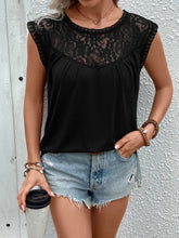Load image into Gallery viewer, Lace Round Neck Cap Sleeve T-Shirt