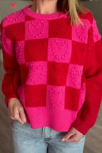 Load image into Gallery viewer, Checkered Round Neck Dropped Shoulder Sweater