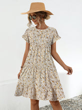 Load image into Gallery viewer, Frill Floral Round Neck Short Sleeve Tiered Dress