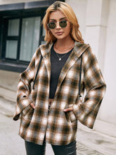 Load image into Gallery viewer, Pocketed Plaid Long Sleeve Hooded Jacket