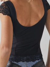 Load image into Gallery viewer, Lace Detail V-Neck Cap Sleeve Top